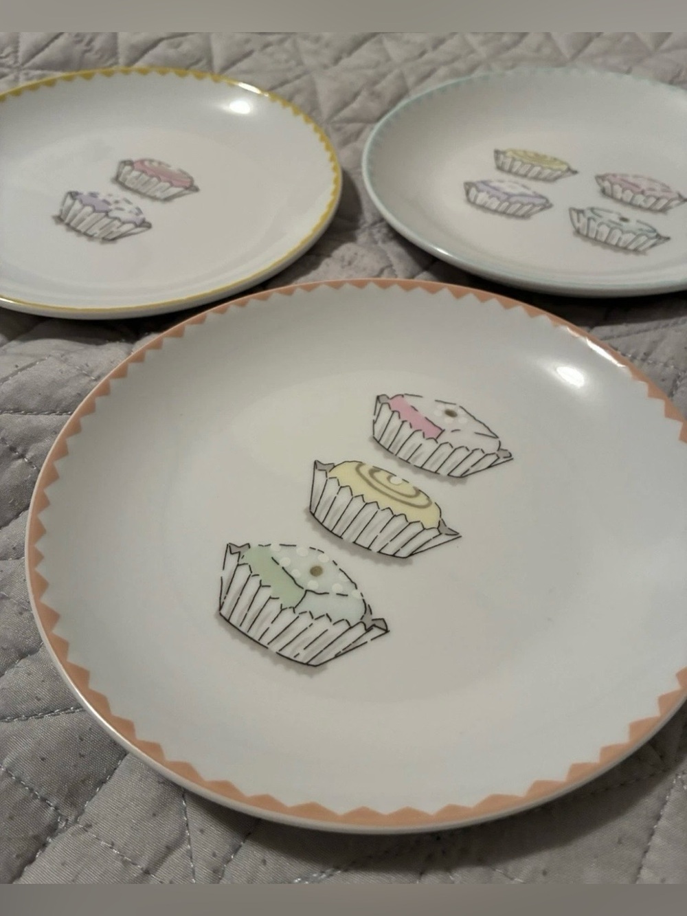 Nancy Green Cupcake Dessert Plates Trio VINTAGE of 3 Boston Warehouse Ceramic!